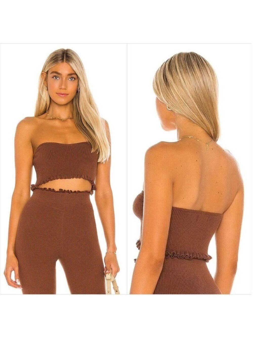 MAJORELLE x REVOLVE Cropped Sweetheart Ribbed Tube Top Brown XS